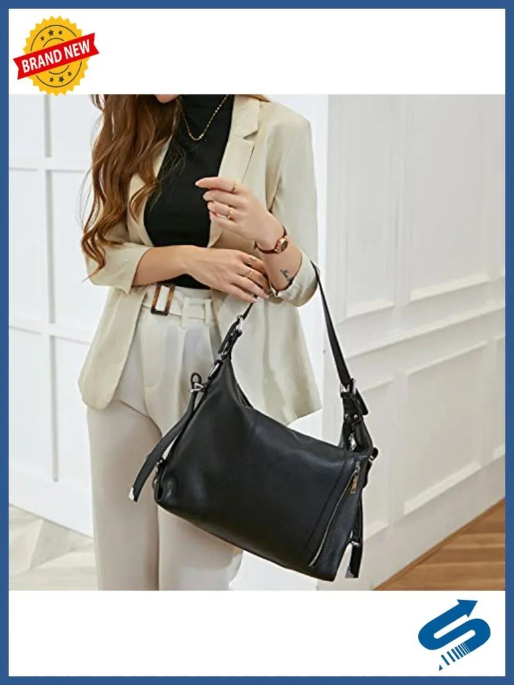 Genuine Leather Hobo Handbag Women Tote Shoulder Crossbody Bag Large Capacity